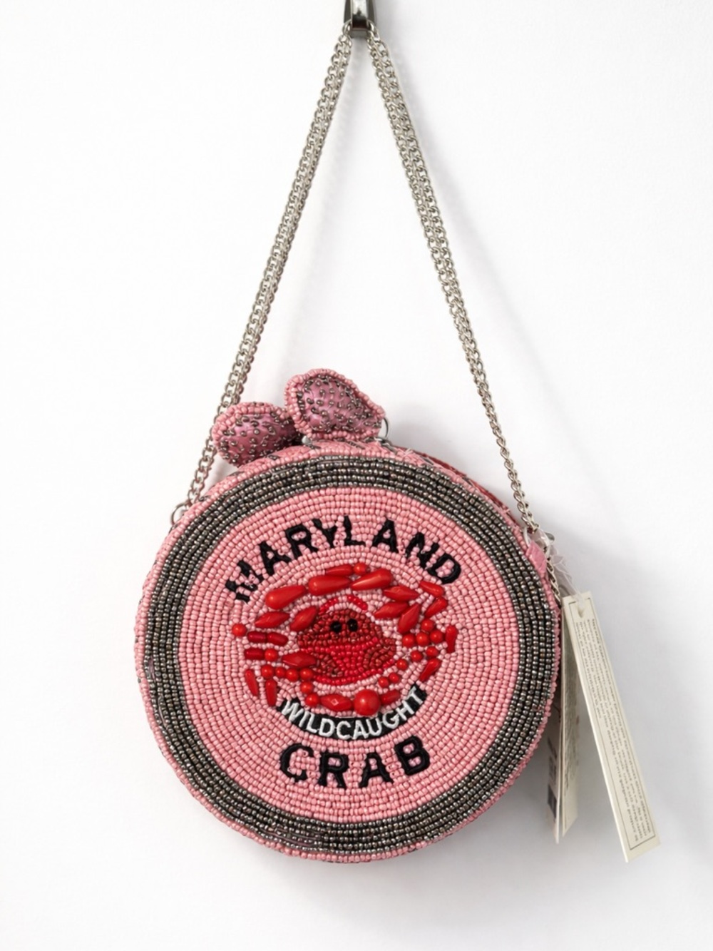 Beaded Pink 'Maryland Crab' Round Crossbody Bag